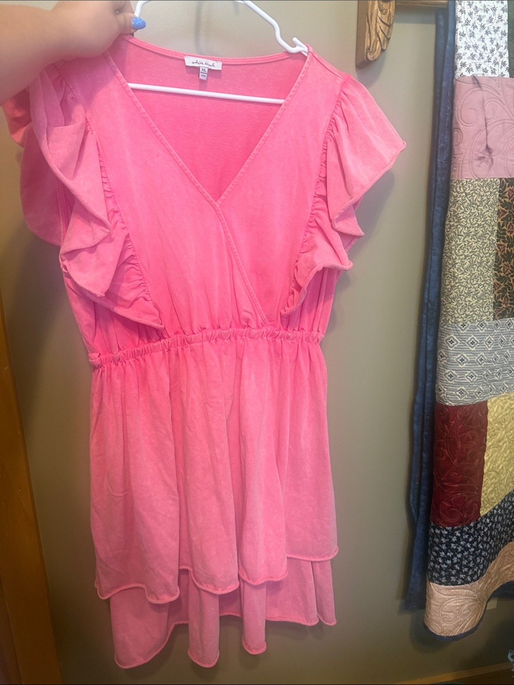 Pink Ruffle Sleeve V-Neck Dress - White Birch